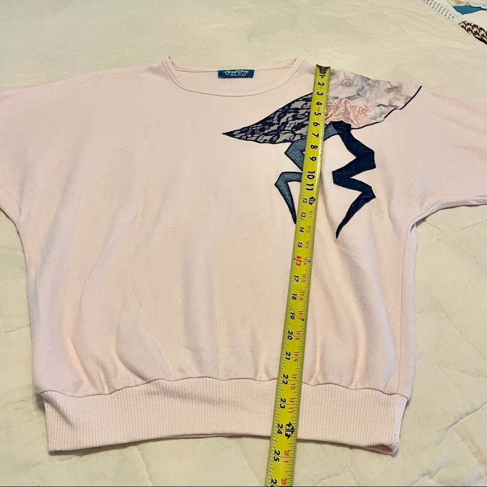 80s 90s Y2K Pink shirt with dolman sleeves & patchwork appliqué True Vintage - Picture 6 of 10